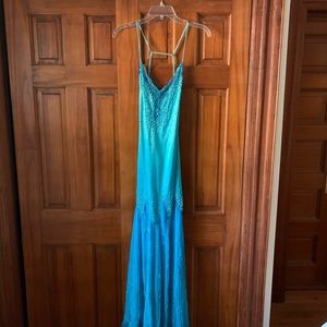 Aqua floor length gown